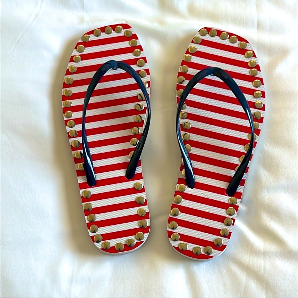 New Hand Made Red and White Striped Flip Flops - Picture 4 of 6